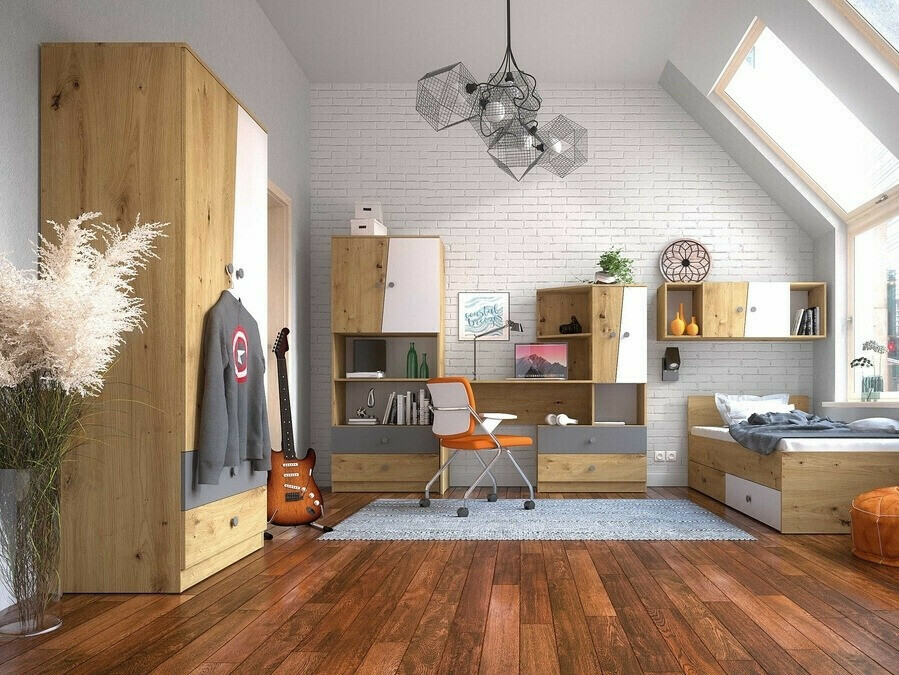 Ormar Mirelbu 100 (Hrast Artisan + Sjajno bijela + Sjajno sivo)