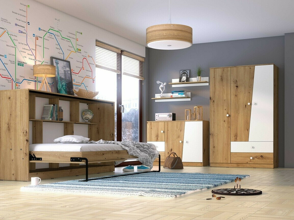 Ormar Mirelbu 102 (Hrast Artisan + Sjajno bijela + Sjajno sivo)