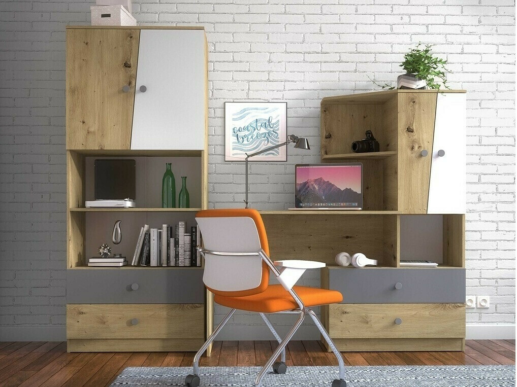 Polica Mirelbu 103 (Hrast Artisan + Bijela + Crna)