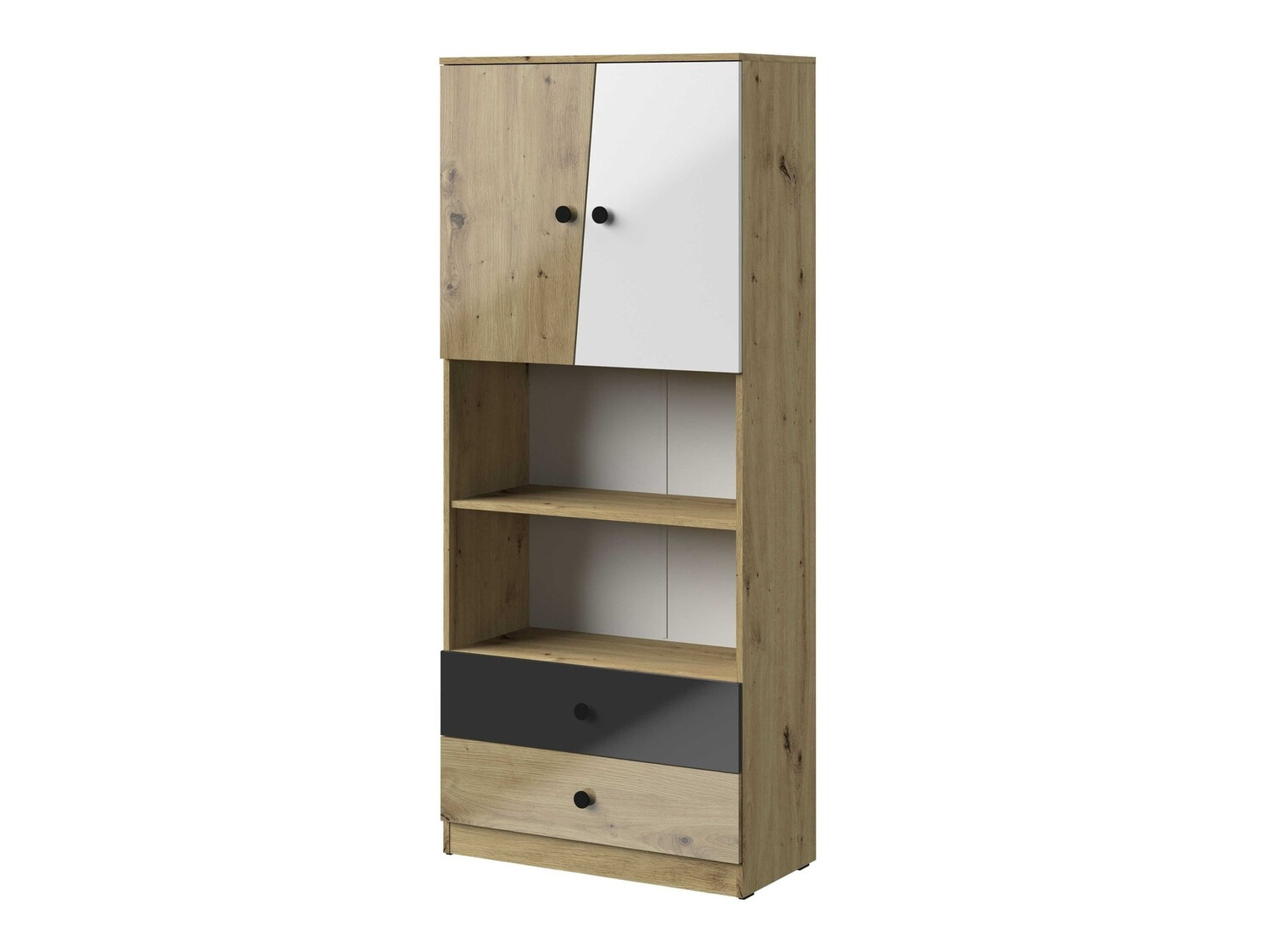 Polica Mirelbu 103 (Hrast Artisan + Sjajno bijela + Sjajno crna)