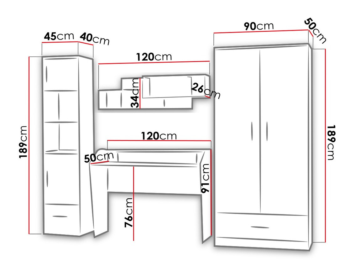 Set za dječju sobu Lorlare 118 (Bijela + Siva)