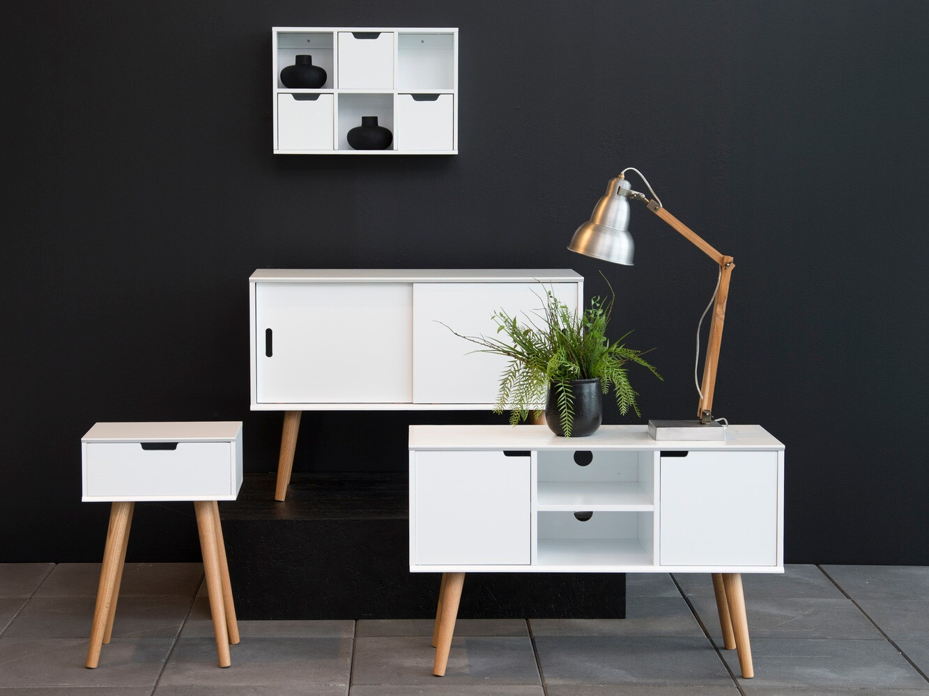 Noćni ormarić Norsica 105 (Bijela + Hrast)