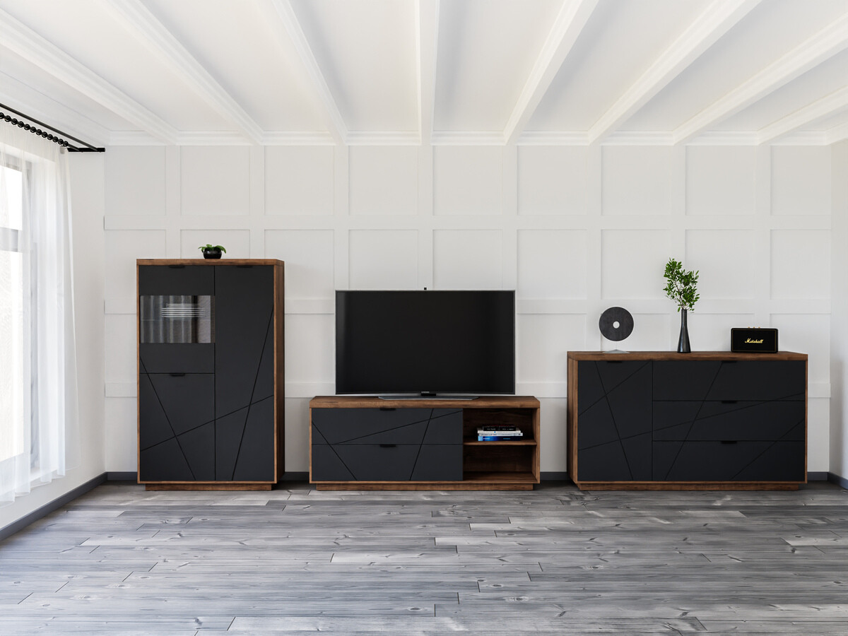 Set za dnevni boravak Fivale 110 (Tamni hrast Delano + Mat crna)