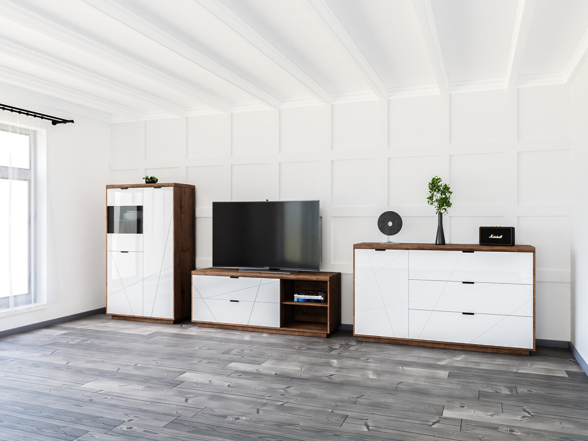 Set za dnevni boravak Fivale 110 (Tamni hrast Delano + Sjajno bijela)