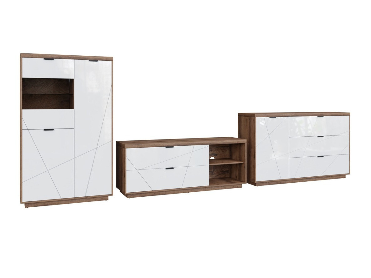 Set za dnevni boravak Fivale 110 (Tamni hrast Delano + Sjajno bijela)