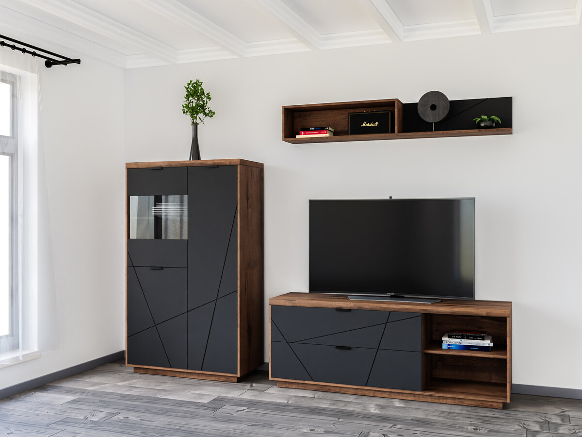 Set za dnevni boravak Fivale 111 (Tamni hrast Delano + Mat crna)