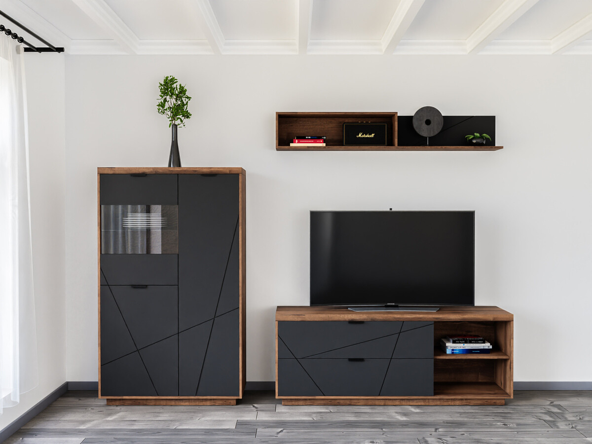 Set za dnevni boravak Fivale 111 (Tamni hrast Delano + Mat crna)