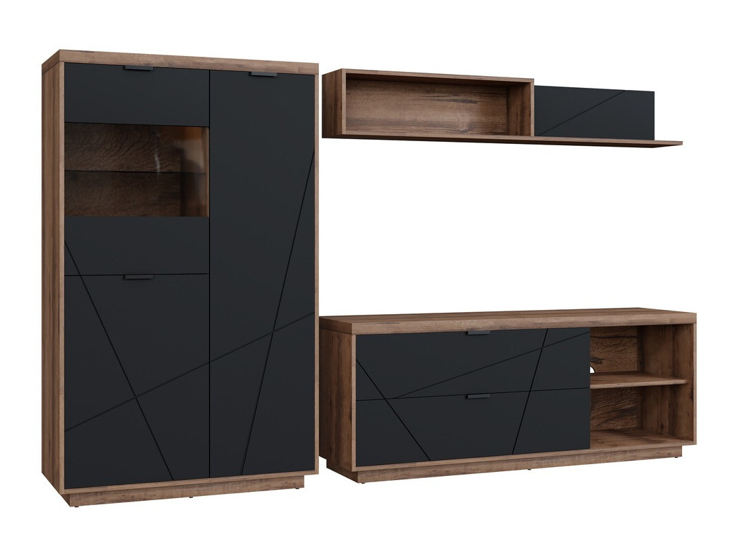 Set za dnevni boravak Fivale 111 (Tamni hrast Delano + Mat crna)