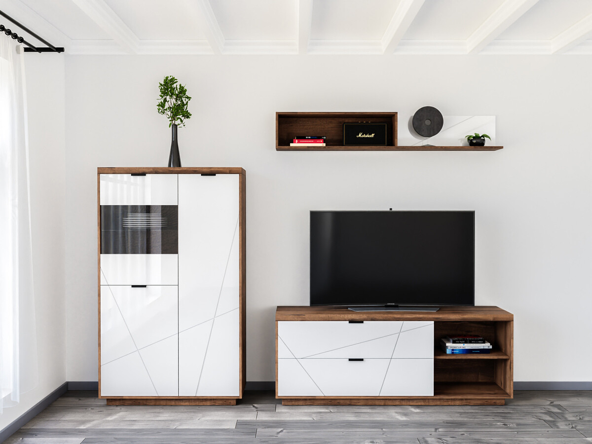 Set za dnevni boravak Fivale 111 (Tamni hrast Delano + Sjajno bijela)