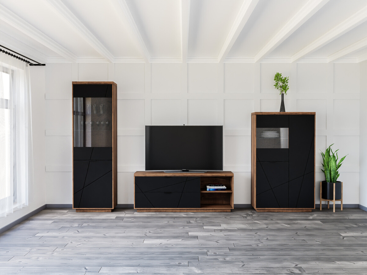 Set za dnevni boravak Fivale 112 (Tamni hrast Delano + Mat crna)