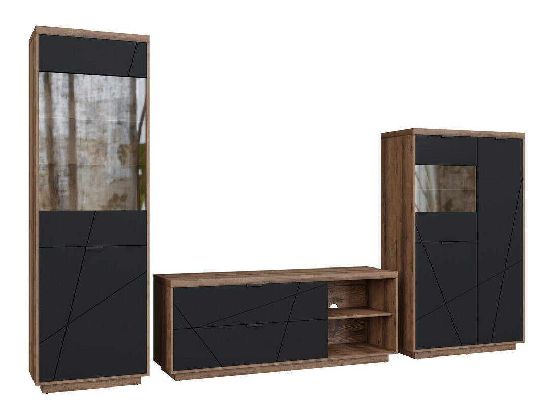 Set za dnevni boravak Fivale 112 (Tamni hrast Delano + Mat crna)