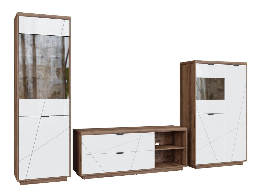 Set za dnevni boravak Fivale 112 (Tamni hrast Delano + Sjajno bijela)