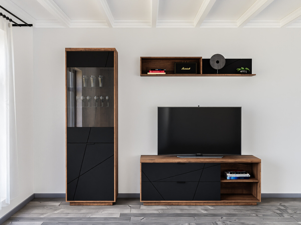 Set za dnevni boravak Fivale 113 (Tamni hrast Delano + Mat crna)