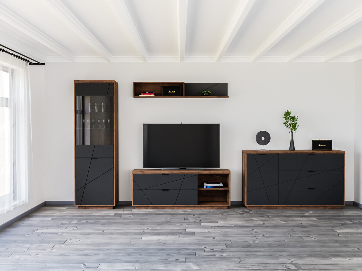 Set za dnevni boravak Fivale 114 (Tamni hrast Delano + Mat crna)