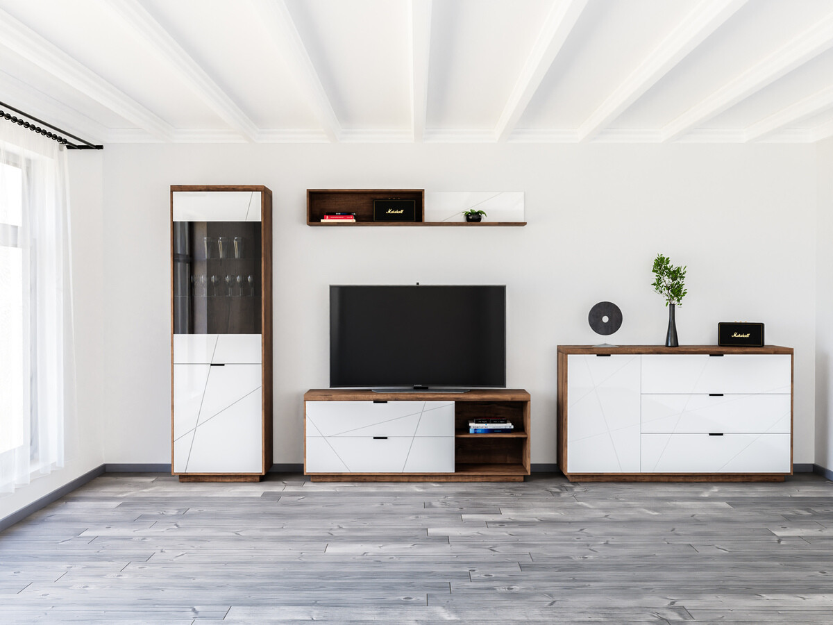 Set za dnevni boravak Fivale 114 (Tamni hrast Delano + Sjajno bijela)