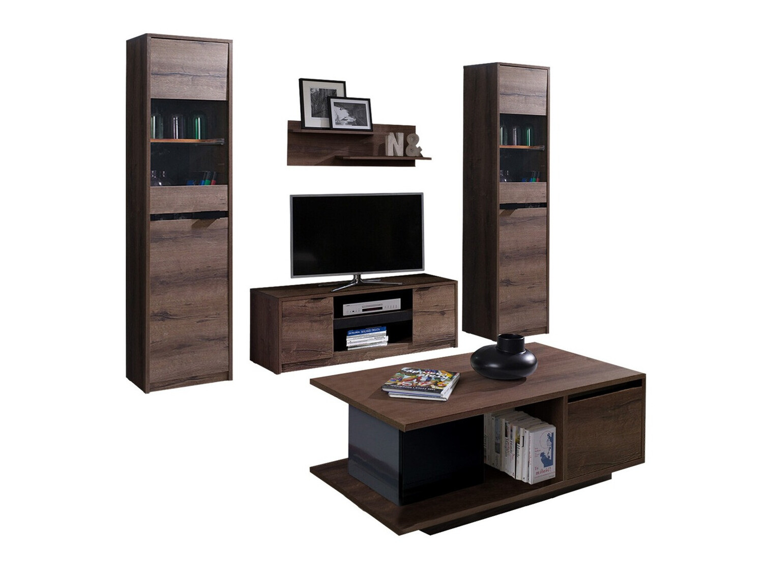 Set za dnevni boravak Fivelbo 114 (Hrast Monastery + Sjajno crna)