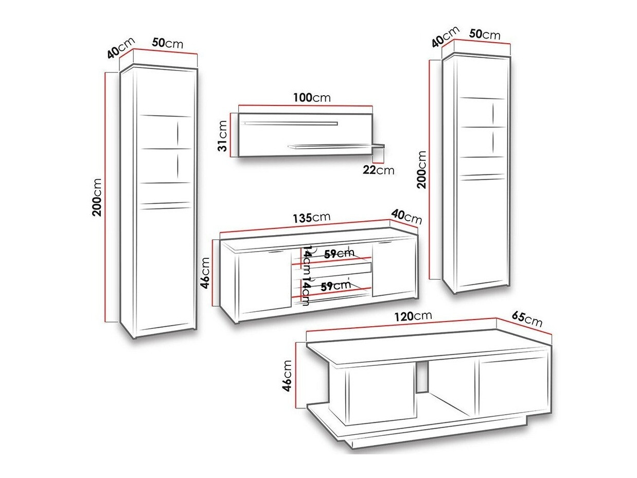 Set za dnevni boravak Fivelbo 114 (Hrast Monastery + Sjajno crna)