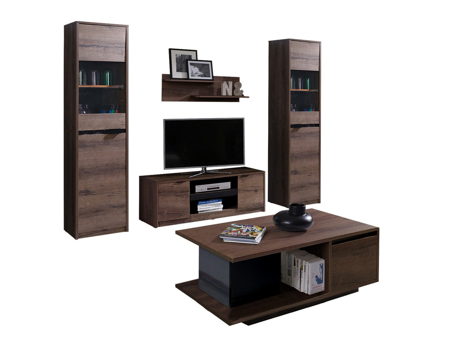 Set za dnevni boravak Fivelbo 114 (Hrast Monastery + Sjajno crna)