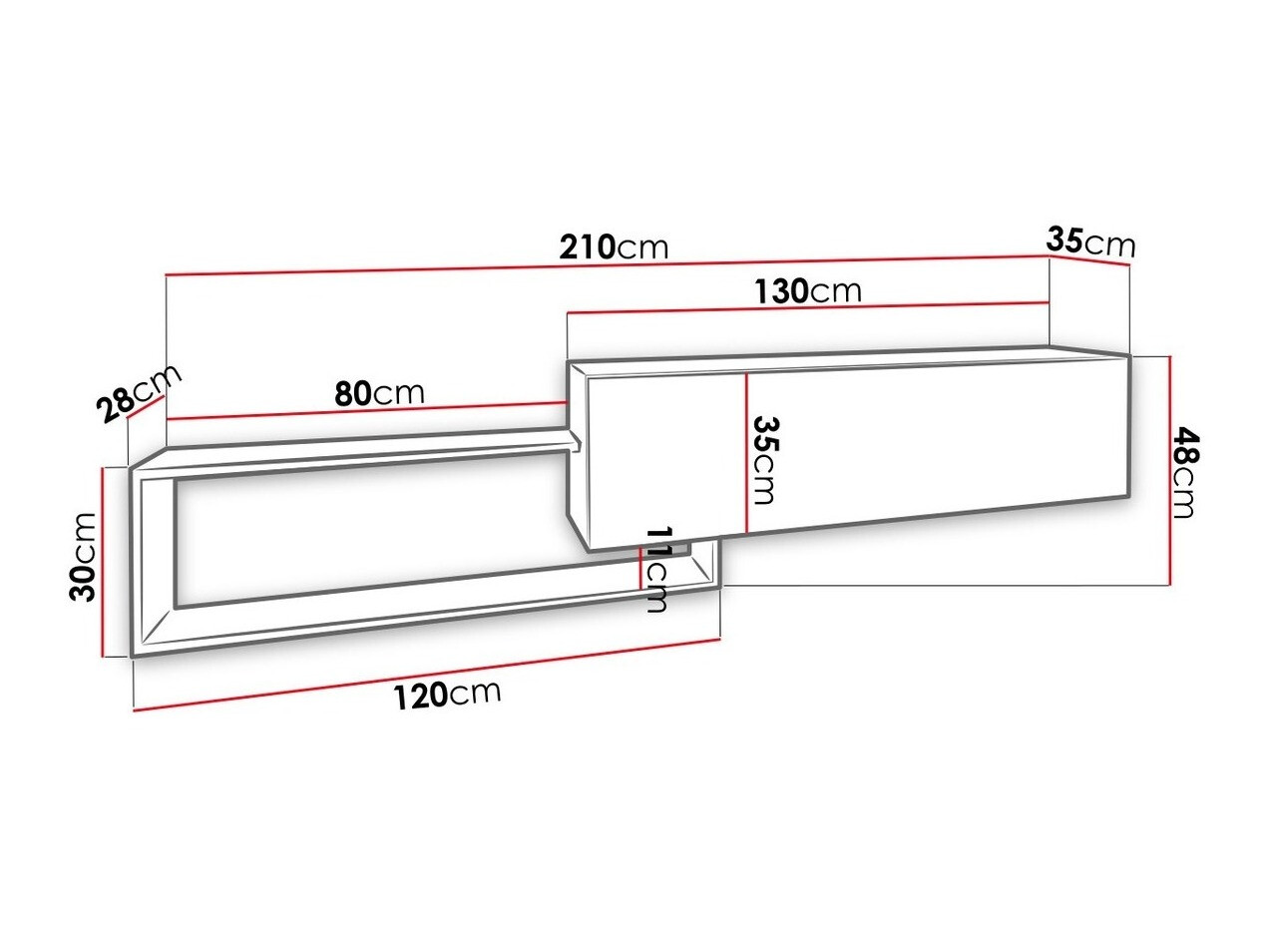 TV stol Utica 101 (Crna + Wotan hrast)