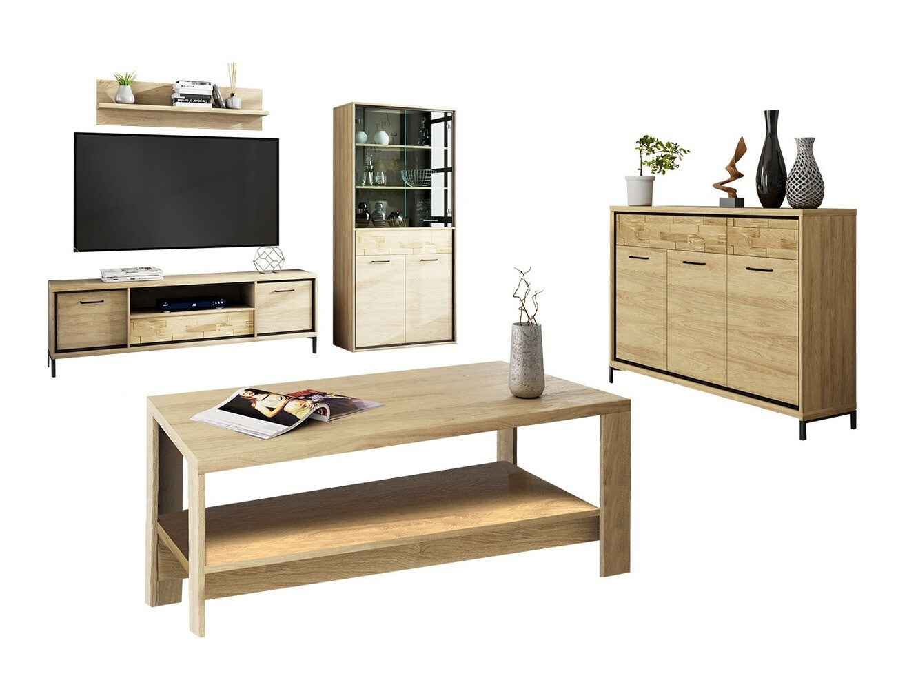 Set za dnevni boravak Etrmoni 118 (Svijetlo drvo + Hrast)