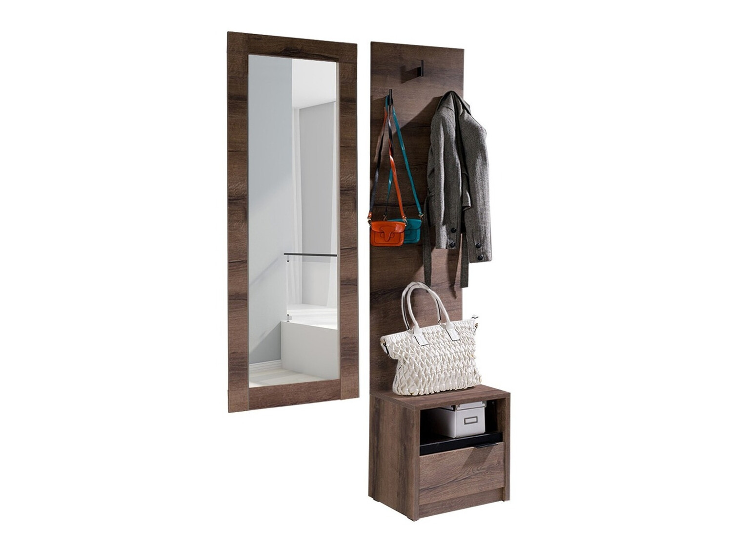 Set za hodnik Fivelbo 118 (Hrast Monastery + Sjajno crna)