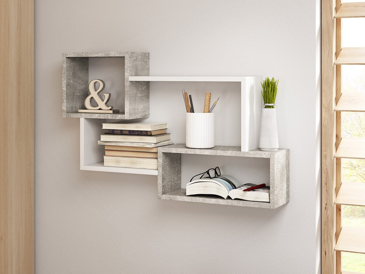 Zidna polica Sarasota 106 (Boja betona + Bijela)