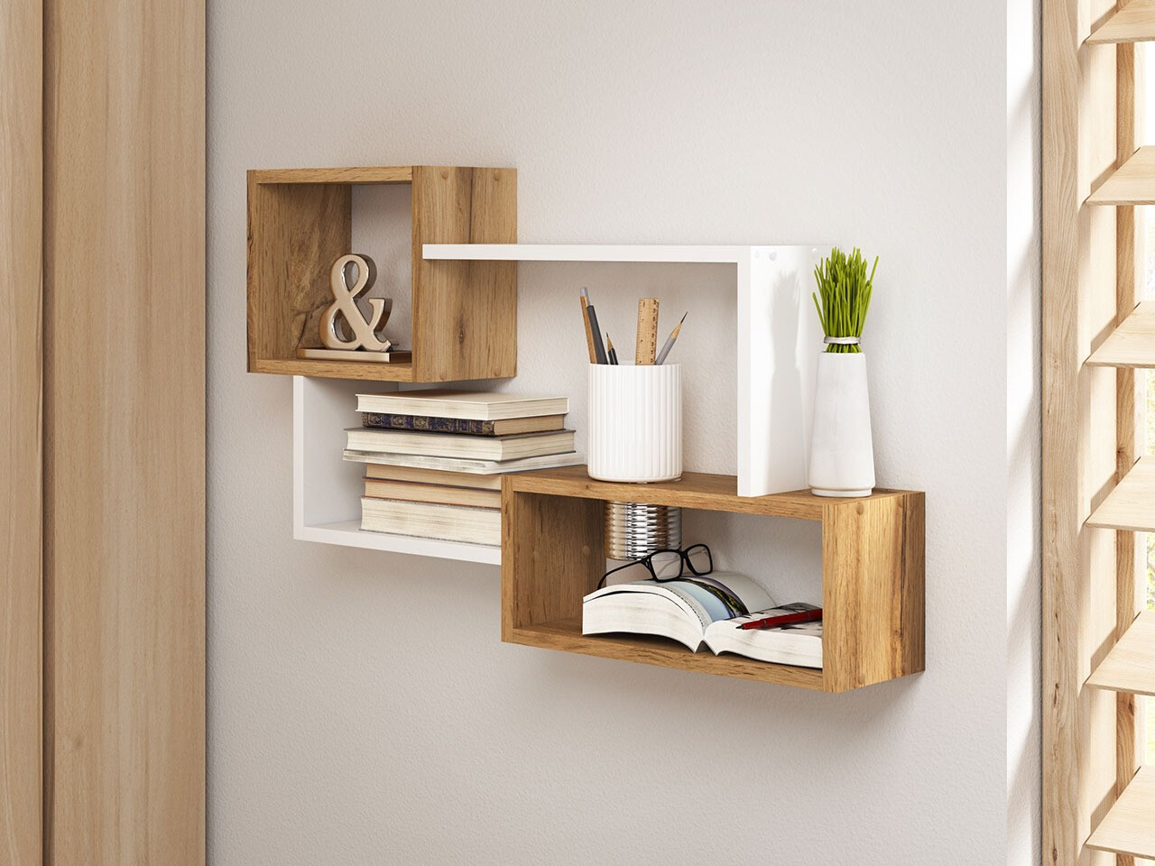 Zidna polica Sarasota 106 (Wotan hrast + Bijela)