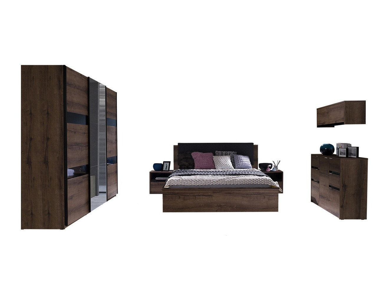 Set za spavaću sobu Fivelbo 120 (Monastery hrast + Sjajno crna)