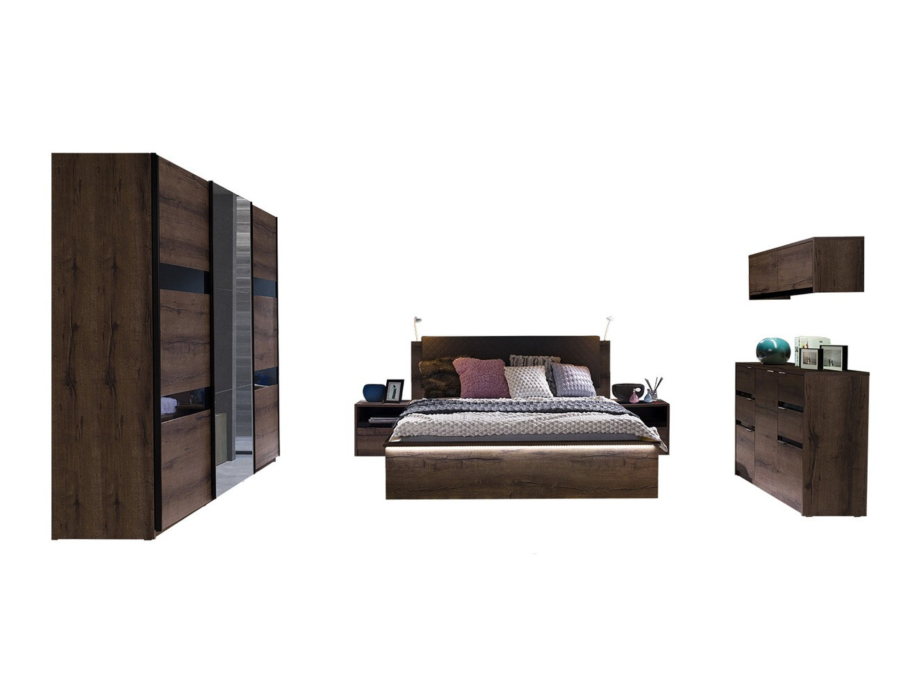 Set za spavaću sobu Fivelbo 120 (Monastery hrast + Sjajno crna)