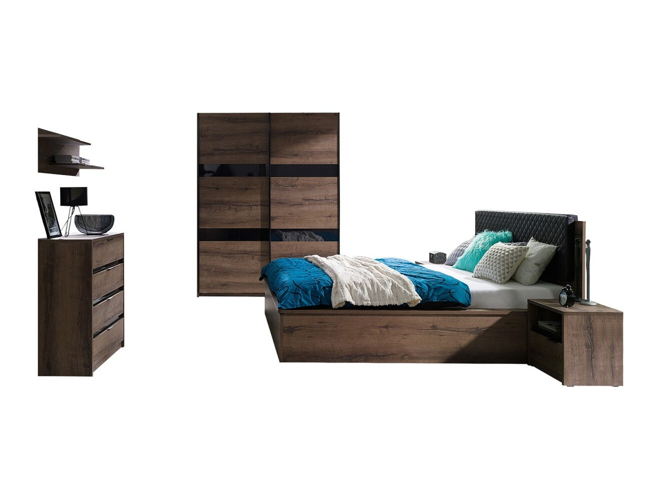 Set za spavaću sobu Fivelbo 121 (Hrast Monastery + Sjajno crna)