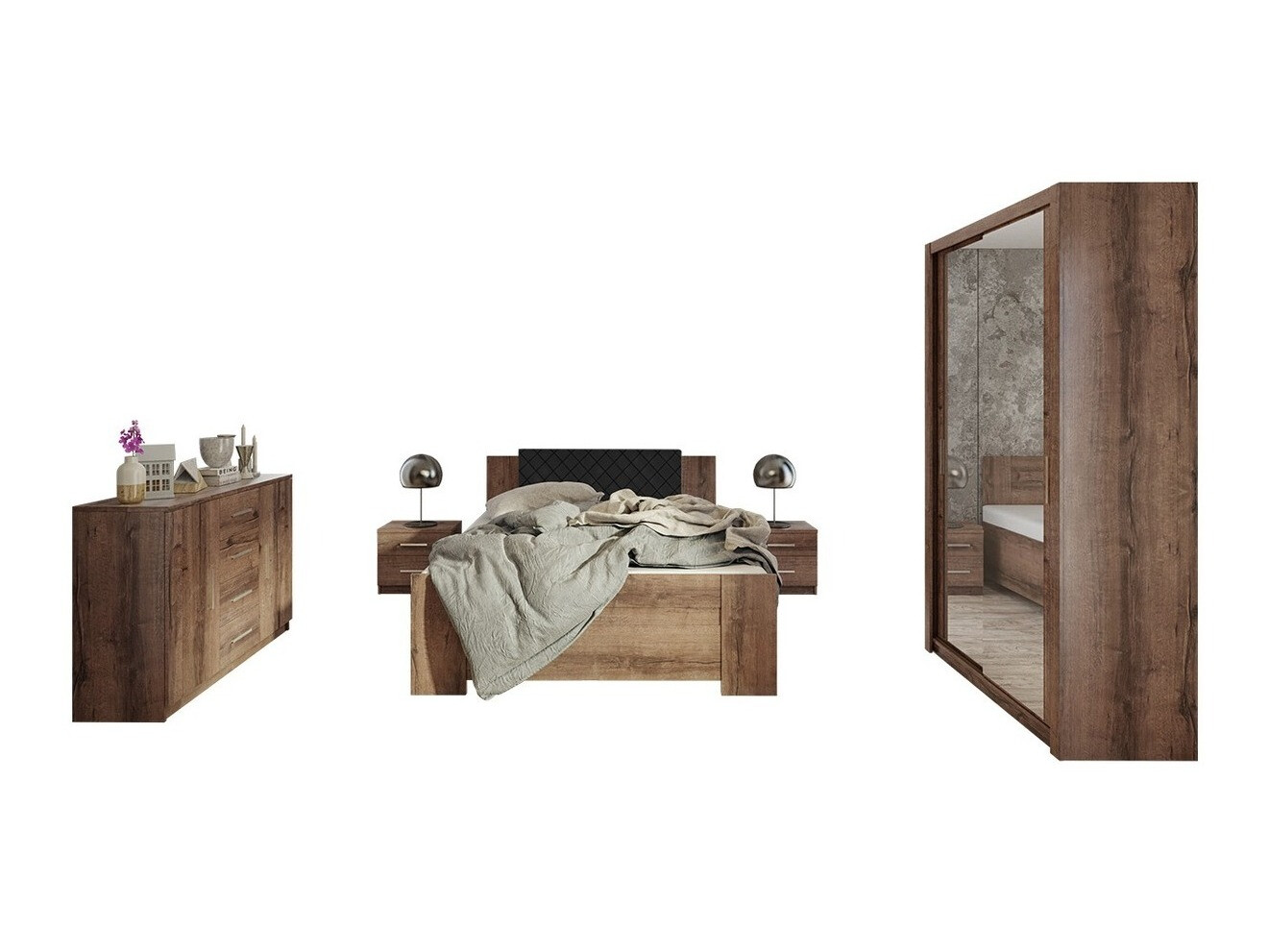 Set za spavaću sobu Catromi 112 (Hrast Monastery + Soft Pik 011)