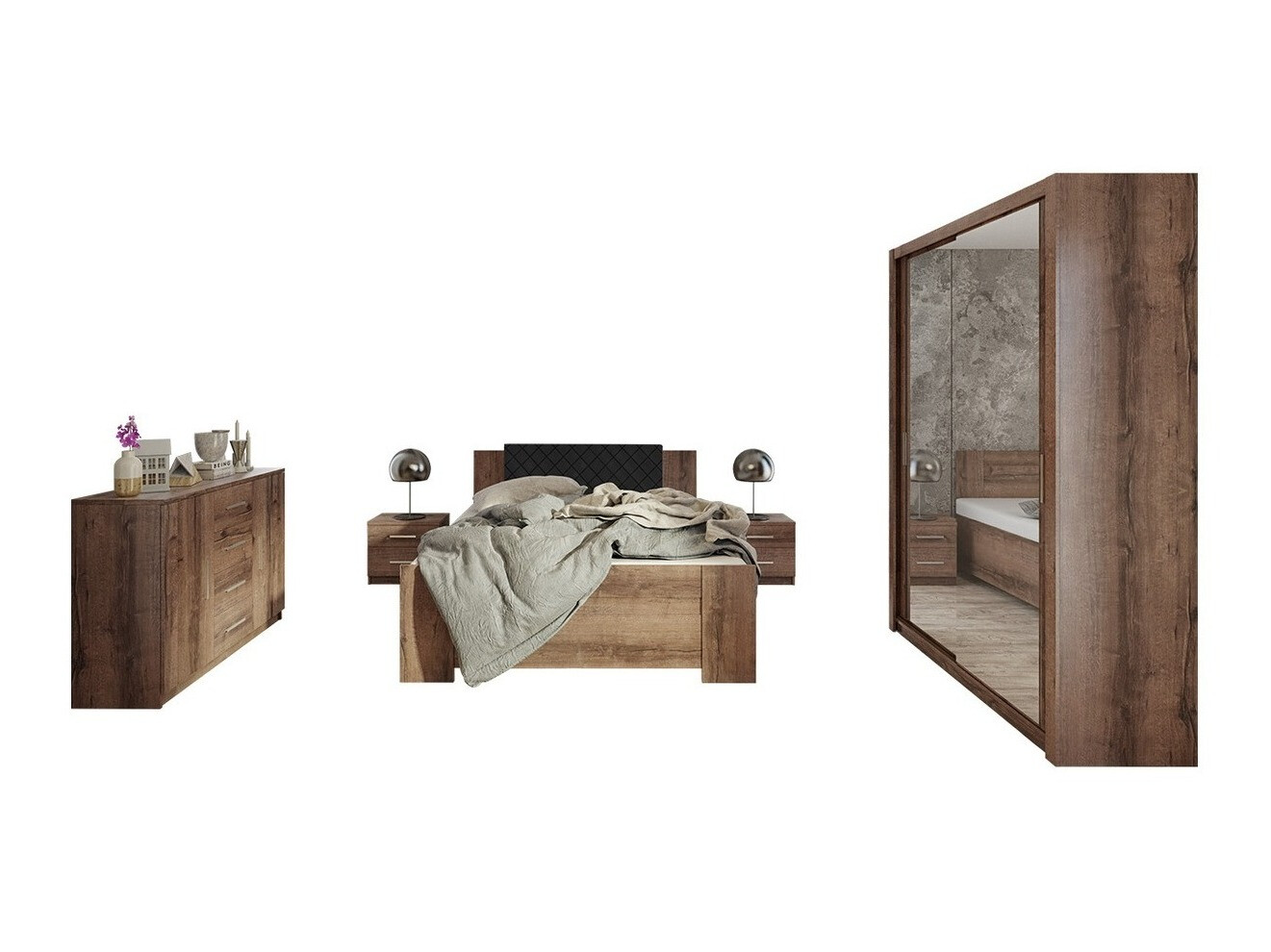 Set za spavaću sobu Catromi 113 (Hrast Monastery + Soft Pik 011)