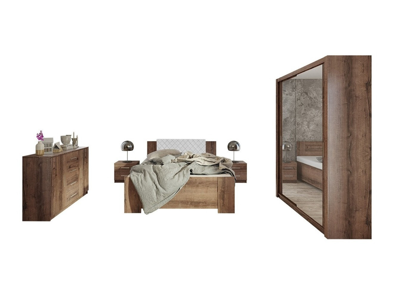 Set za spavaću sobu Catromi 113 (Hrast Monastery + Soft Pik 017)