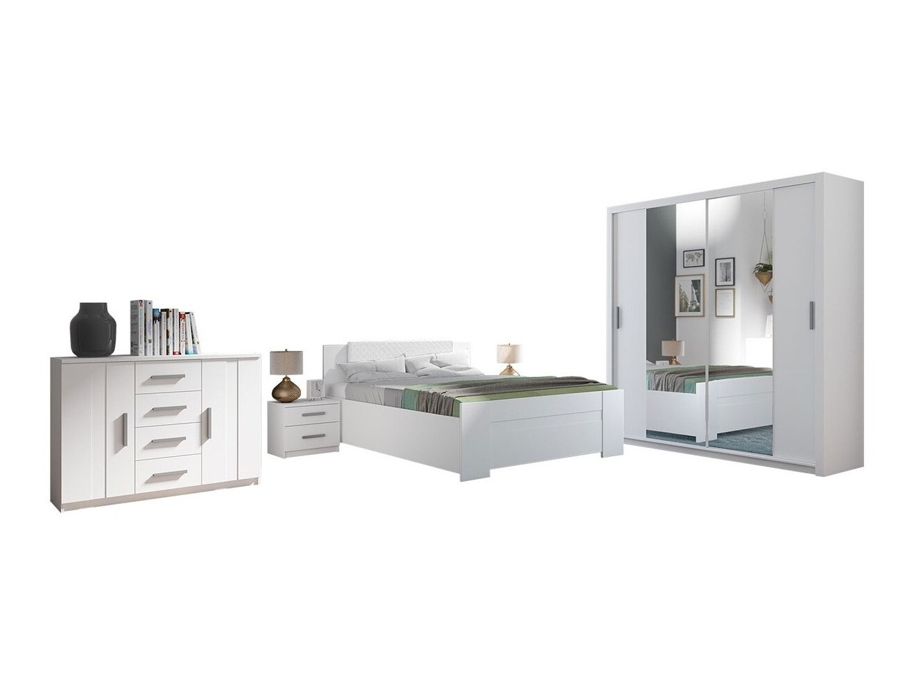 Set za spavaću sobu Catromi 114 (Bijela + Soft Pik 017)