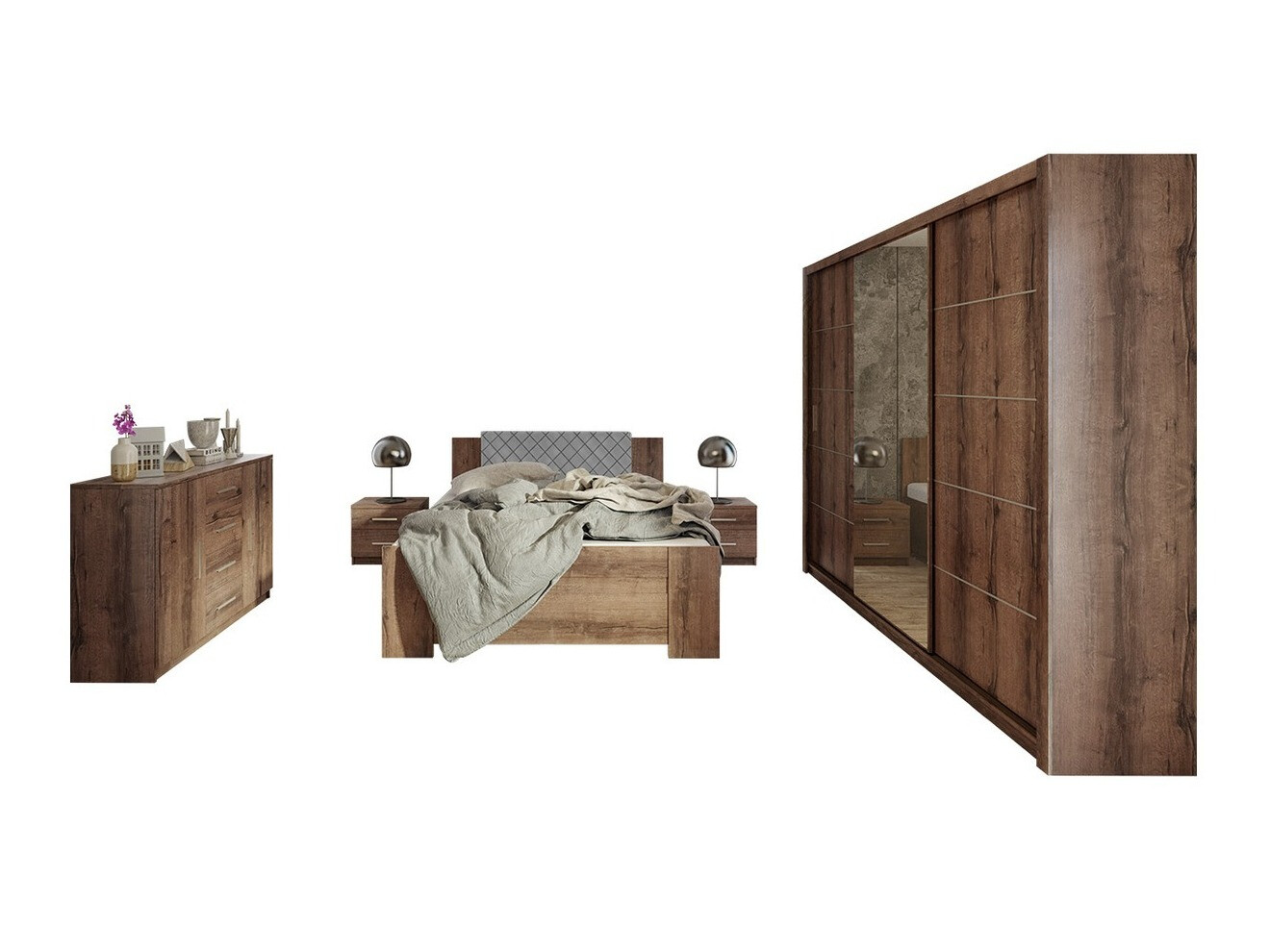Set za spavaću sobu Catromi 116 (Hrast Monastery + Soft Pik 029)