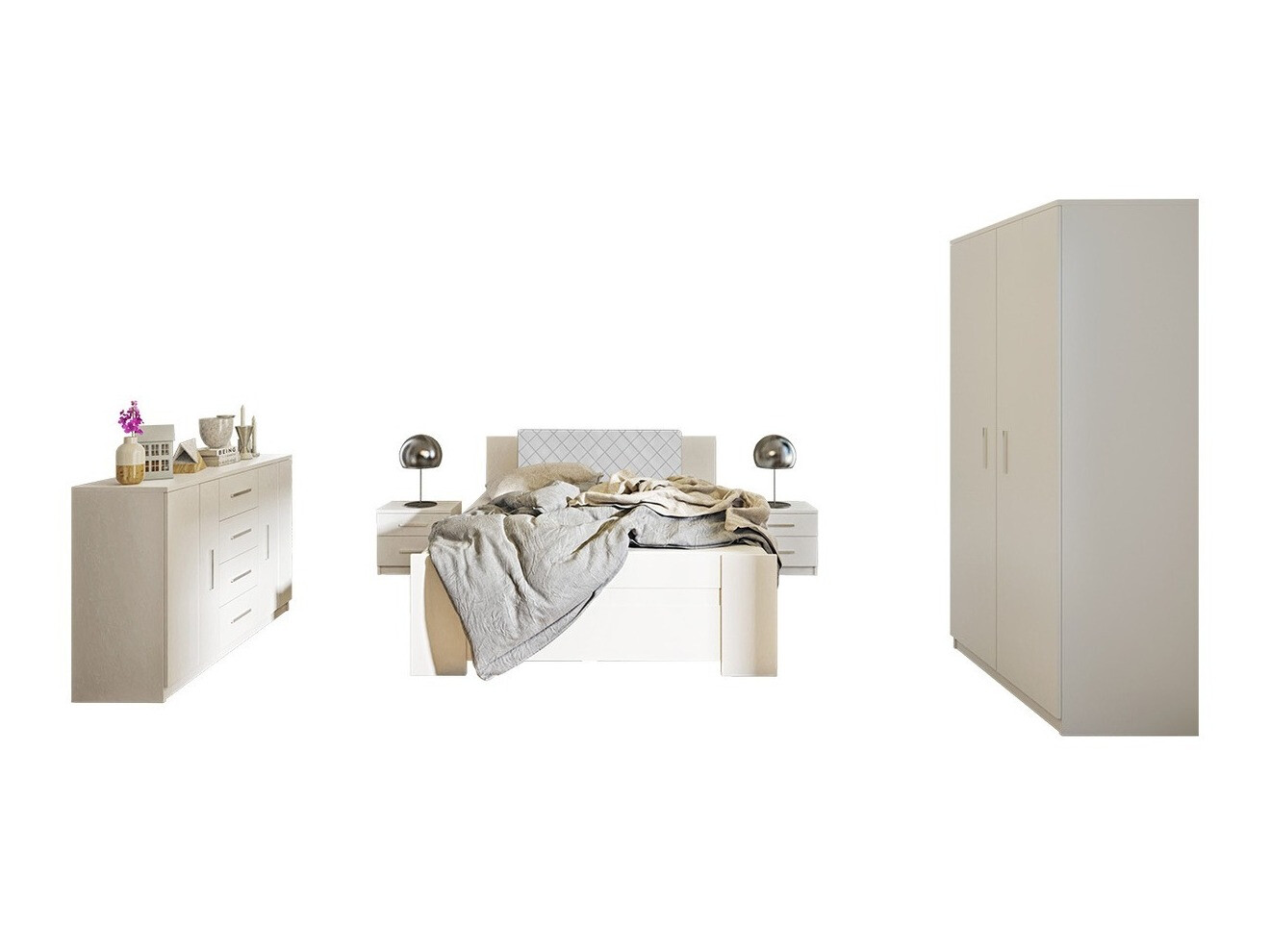 Set za spavaću sobu Catromi 122 (Bijela + Soft Pik 017)