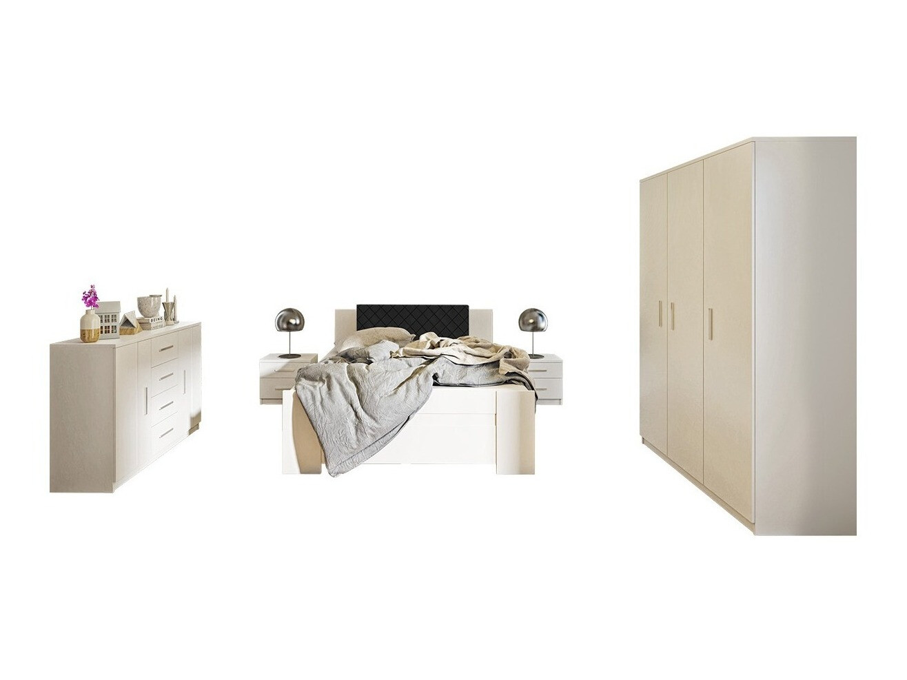 Set za spavaću sobu Catromi 123 (Bijela + Soft Pik 011)