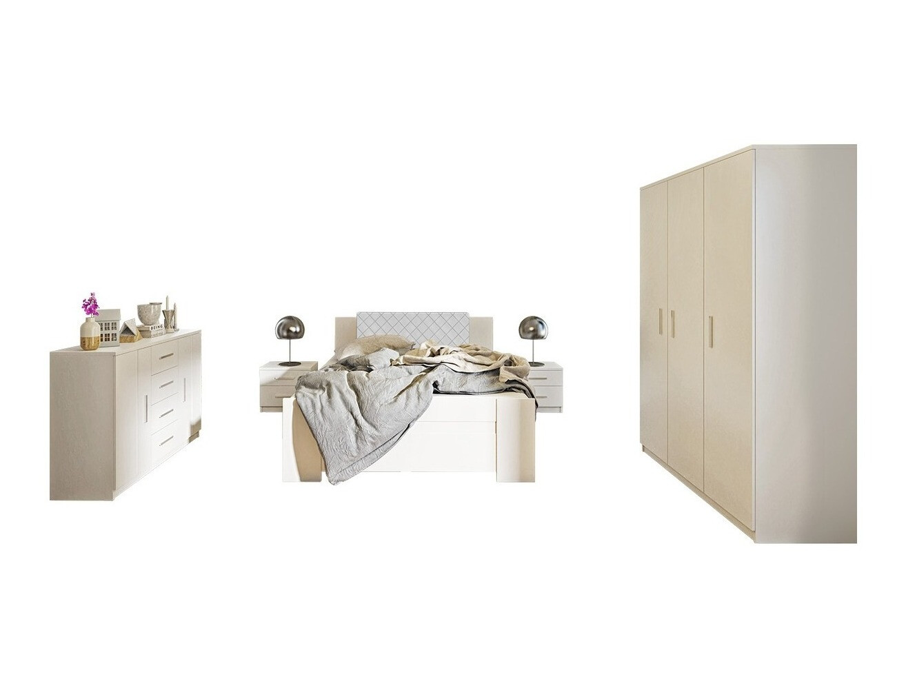 Set za spavaću sobu Catromi 123 (Bijela + Soft Pik 017)