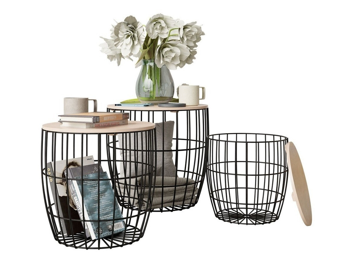 Set pomoćnih stolića Aedifis (Crna + Svijetlo drvo)