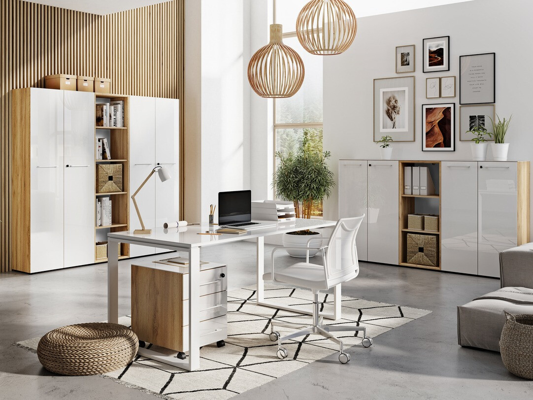 Polica Catcamu 104 (Sjajno bijela + Navarra hrast)