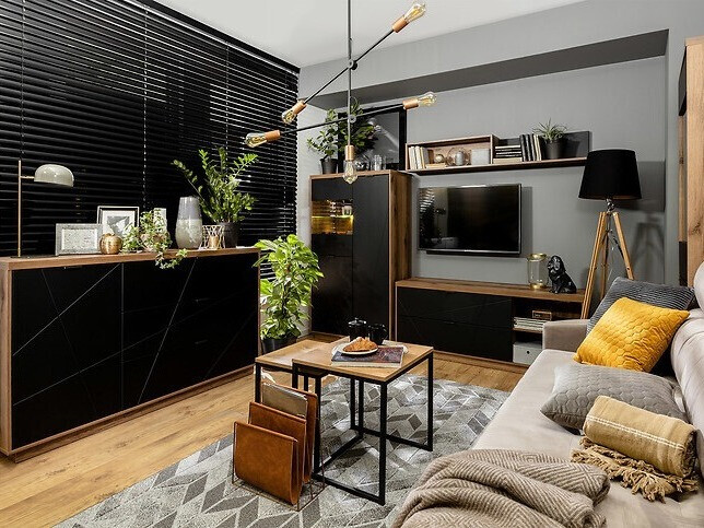 Zidna polica Fivale 101 (Tamni hrast Delano + Mat crna)