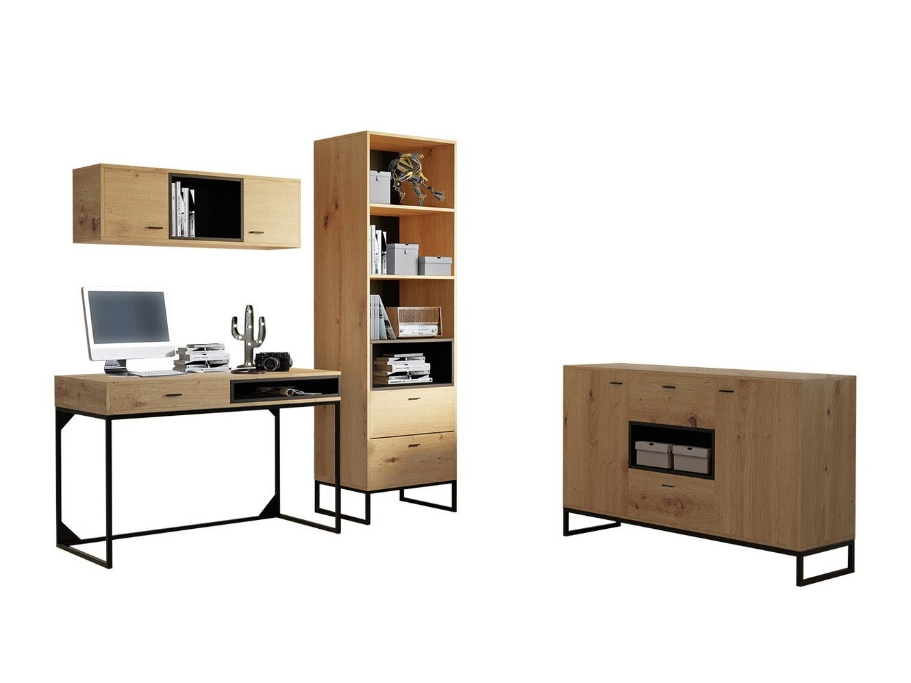 Set za kućni ured Baltesi 116 (Artisan hrast + Crna)