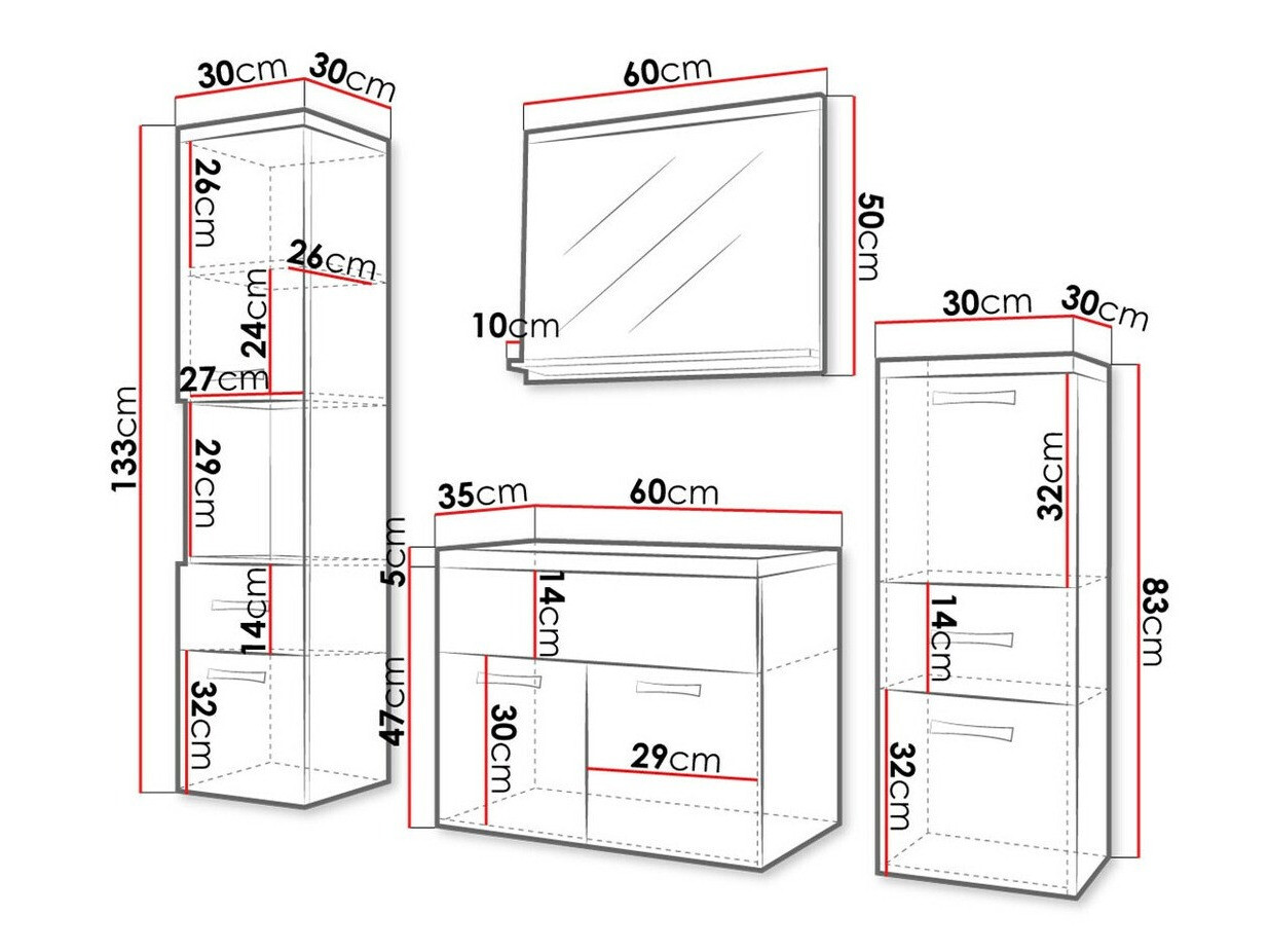 Kupaonski namještaj Sarasota 109 (Bijela + Sjajno bijela)