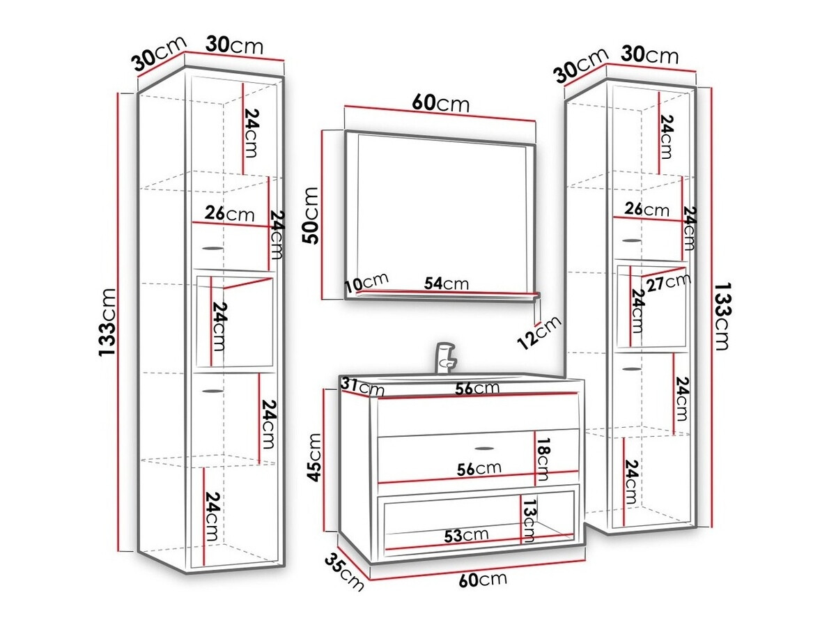 Kupaonski namještaj Velum II (Bijela + Hrast Artisan)