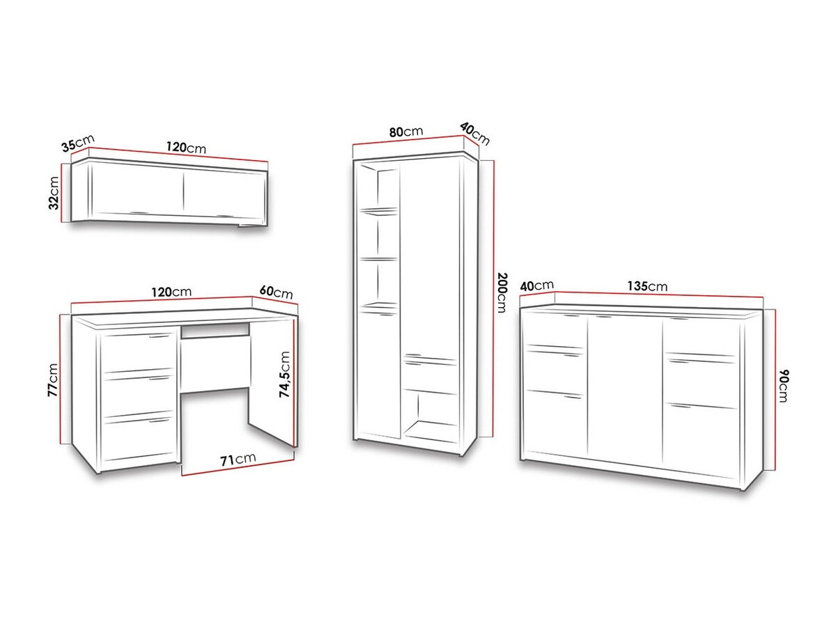 Set za kućni ured Fivelbo 116 (Hrast Monastery + Sjajno crna)