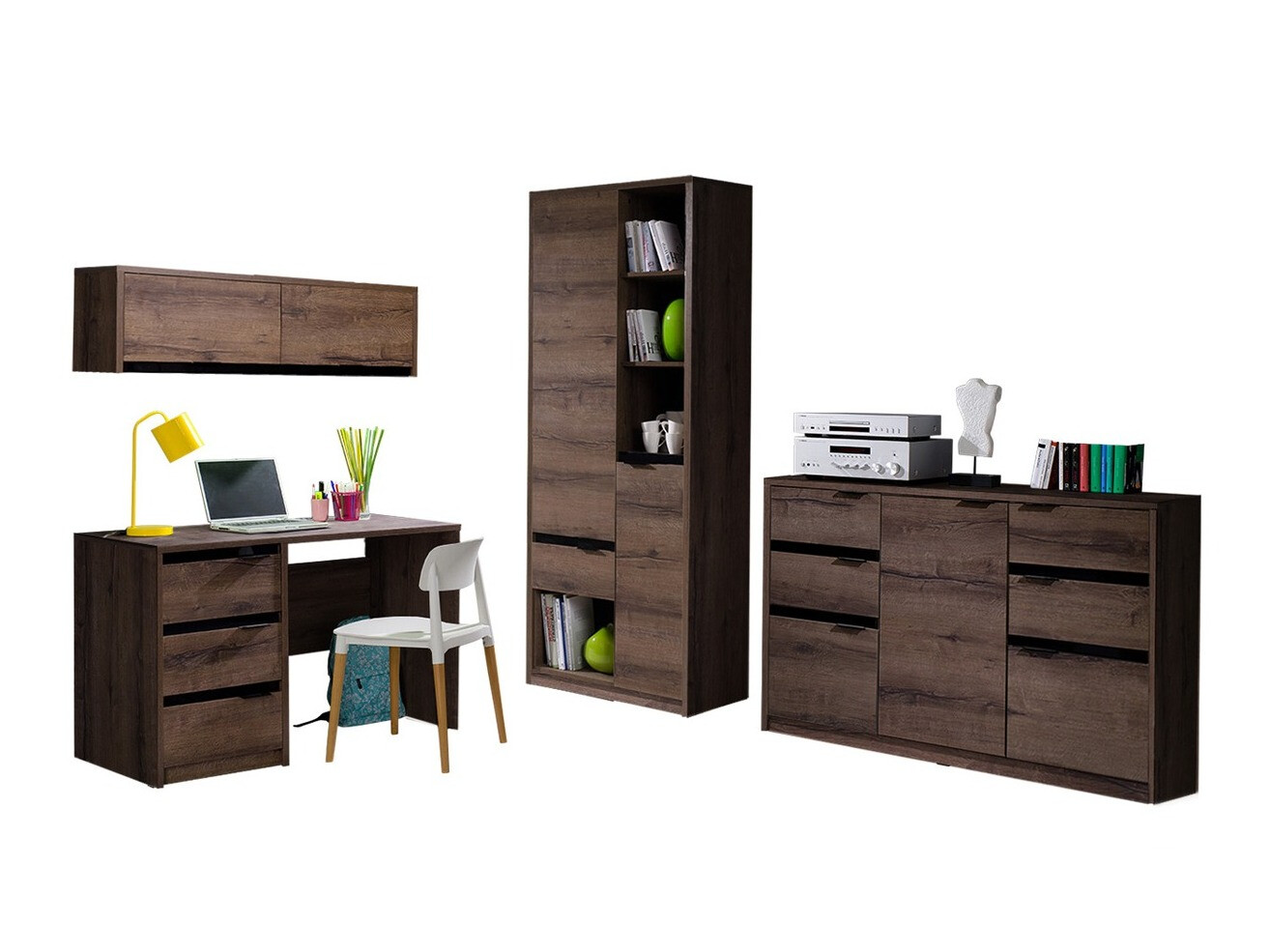 Set za kućni ured Fivelbo 116 (Hrast Monastery + Sjajno crna)