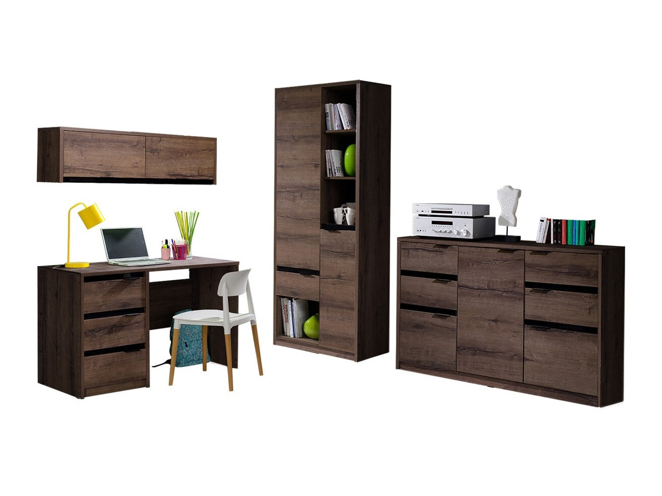 Set za kućni ured Fivelbo 116 (Hrast Monastery + Sjajno crna)