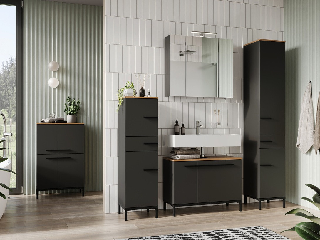 Samostojeći kupaonski ormarić za umivaonik Ruvlevu 100 (Grafit + Navarra hrast)