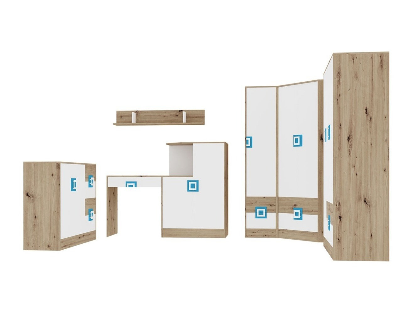 Set namještaja Tolfere 106 (Lagani hrast + Bijela + Tirkiz)