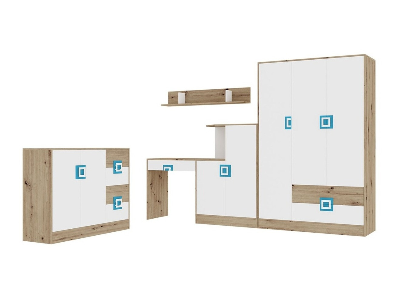 Set namještaja Tolfere 107 (Lagani hrast + Bijela + Tirkiz)